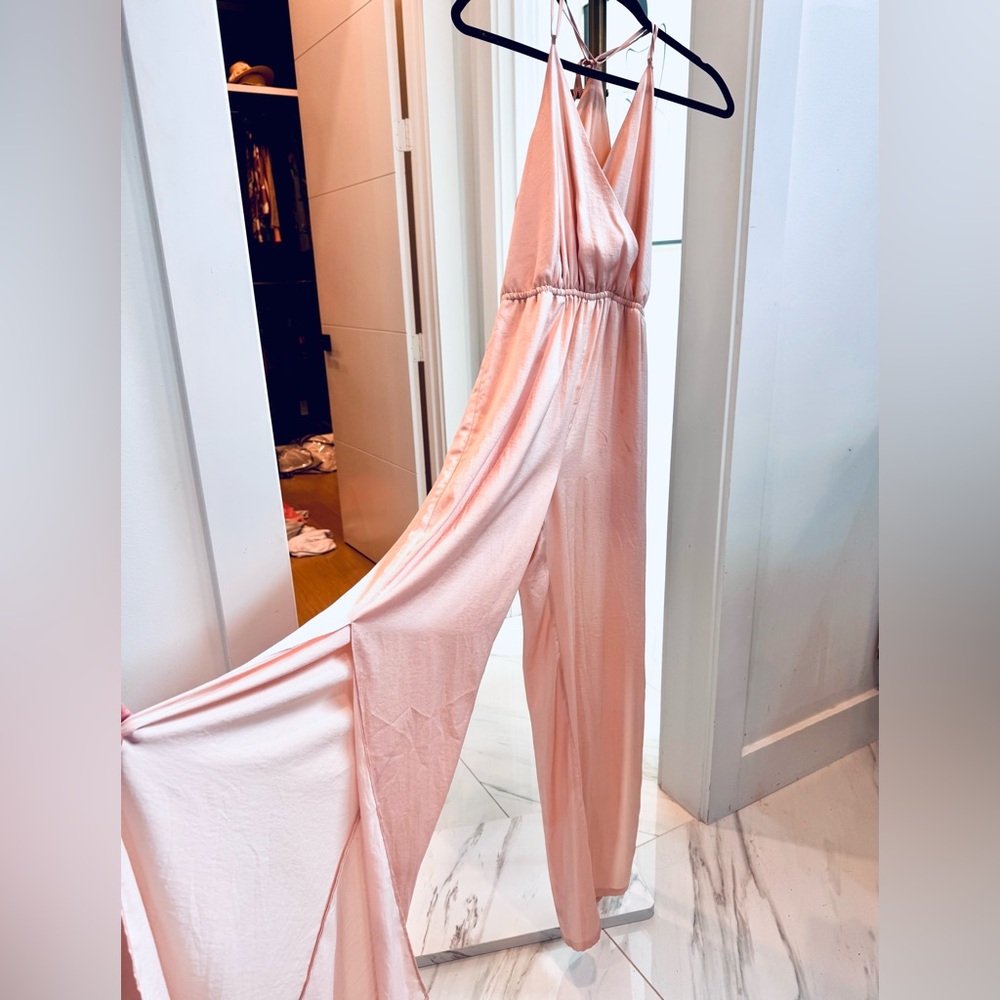 BCBGMaxAzria Blush Pink Satin Jumpsuit/Romper, XS